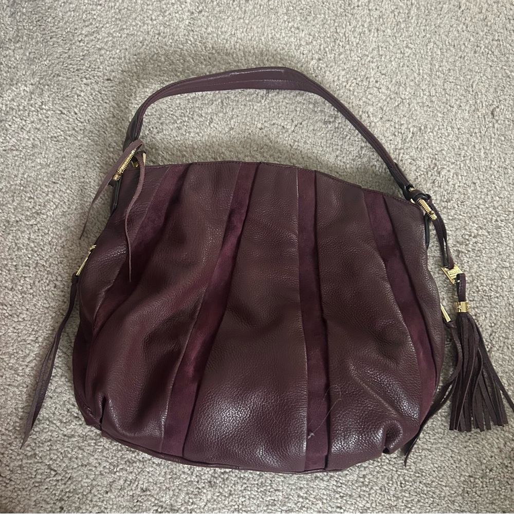 Elegant Aimee Kestenberg Burgundy Leather Hobo Bag with Gold tone Hardware